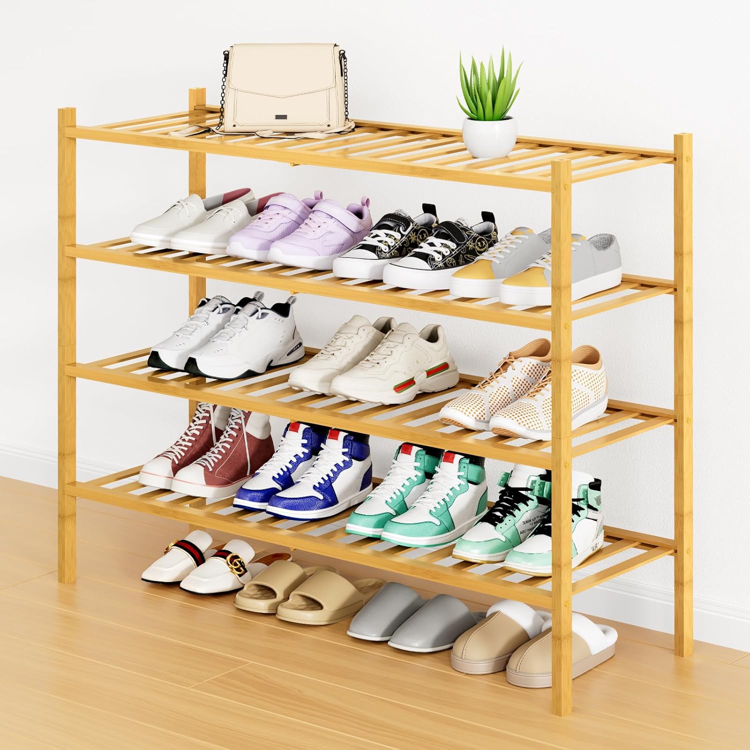 Shoe Rack, 3 Tier Bamboo Shoe Organizer,