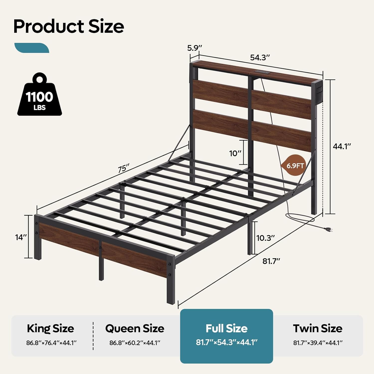 Full Bed Frame with Headboard