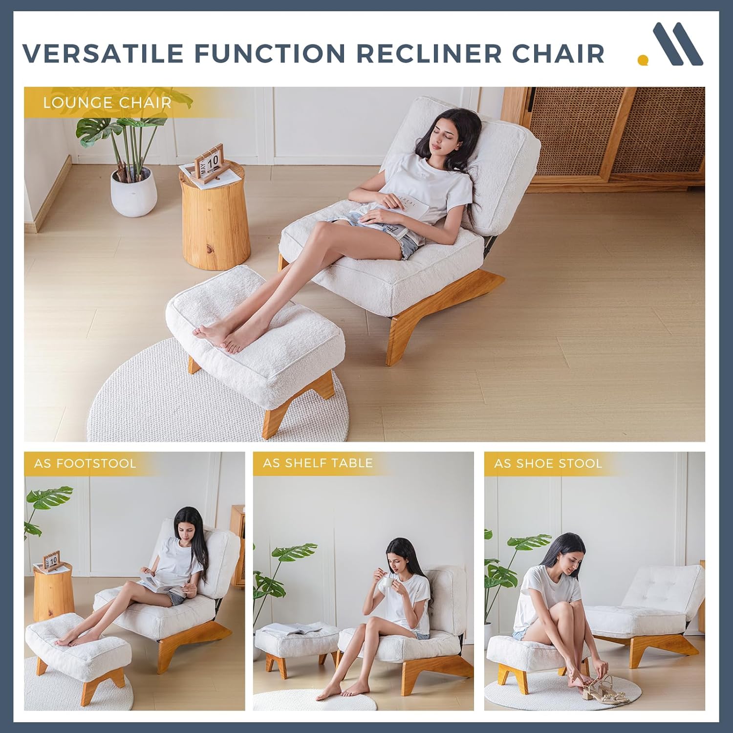 Accent Chair with Ottoman Adjustable Backrest,