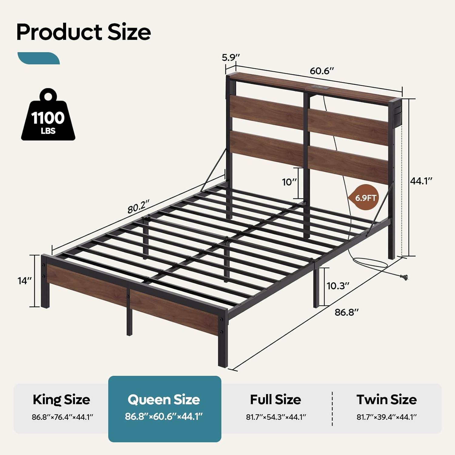 Full Bed Frame with Headboard