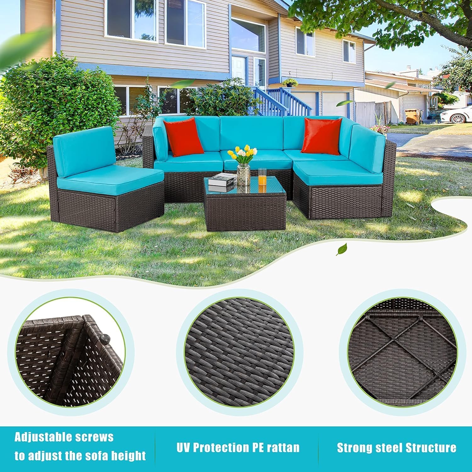 6 Pieces Outdoor Patio Furniture Set,