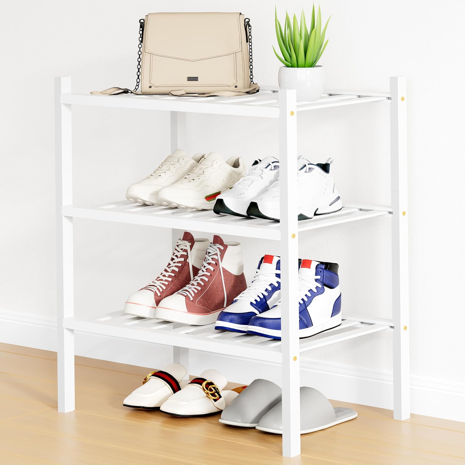 Shoe Rack, 3 Tier Bamboo Shoe Organizer,