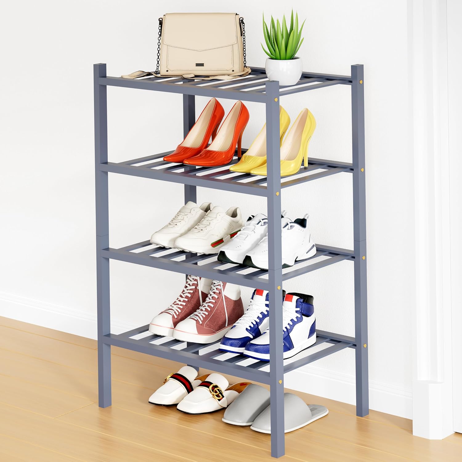 Shoe Rack, 3 Tier Bamboo Shoe Organizer,