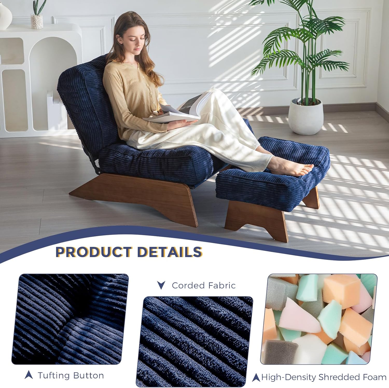 Accent Chair with Ottoman Adjustable Backrest,