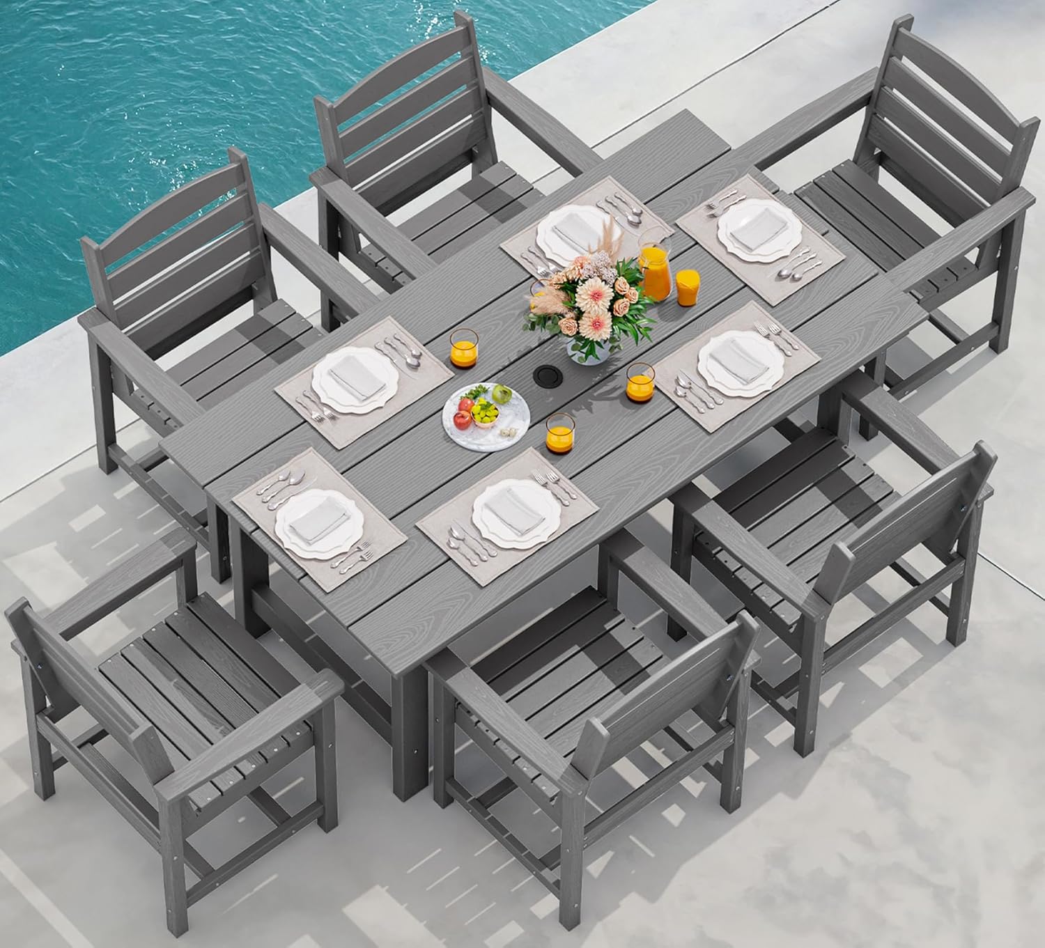 Outdoor HDPE Dining Table Set, 7-Piece Outdoor Dining Table Sets