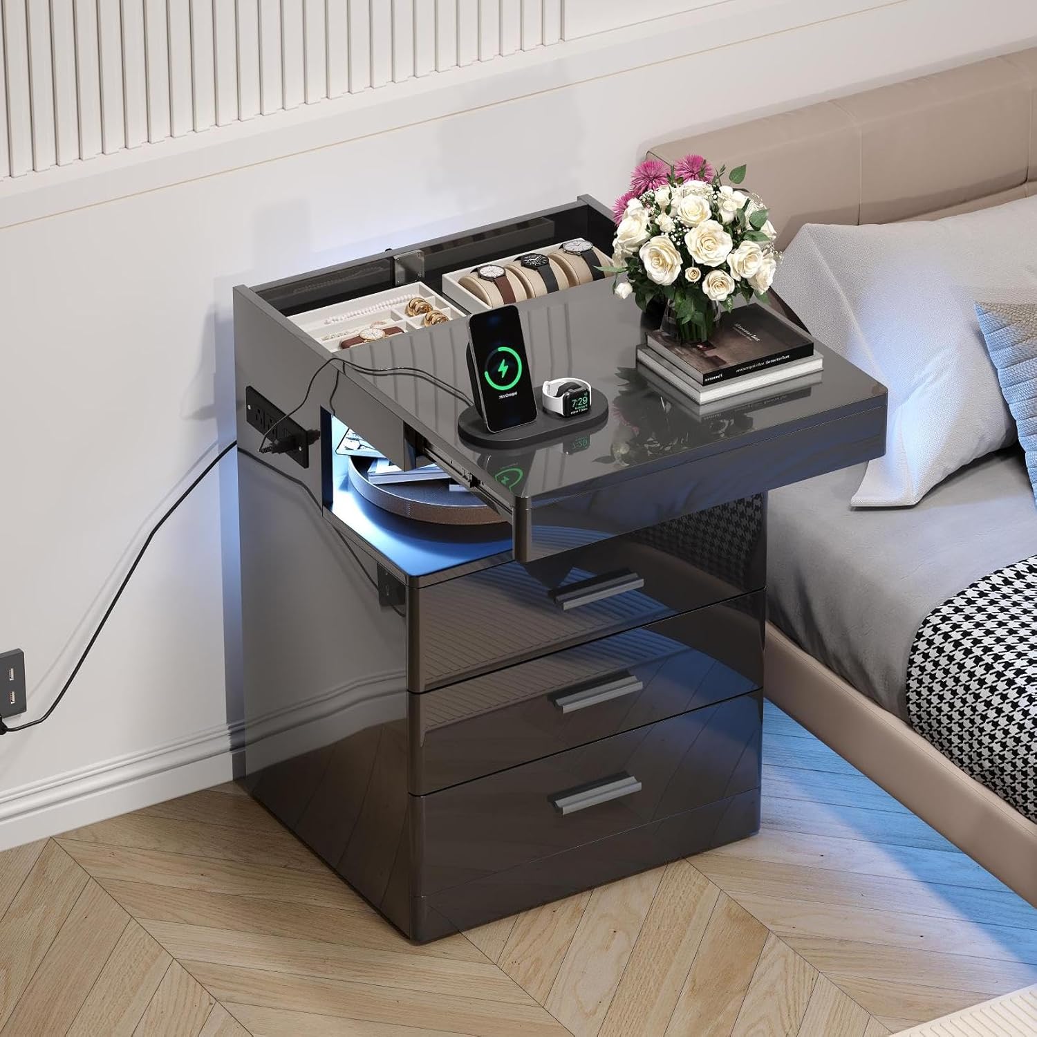 Led Nightstand with Hidden Space