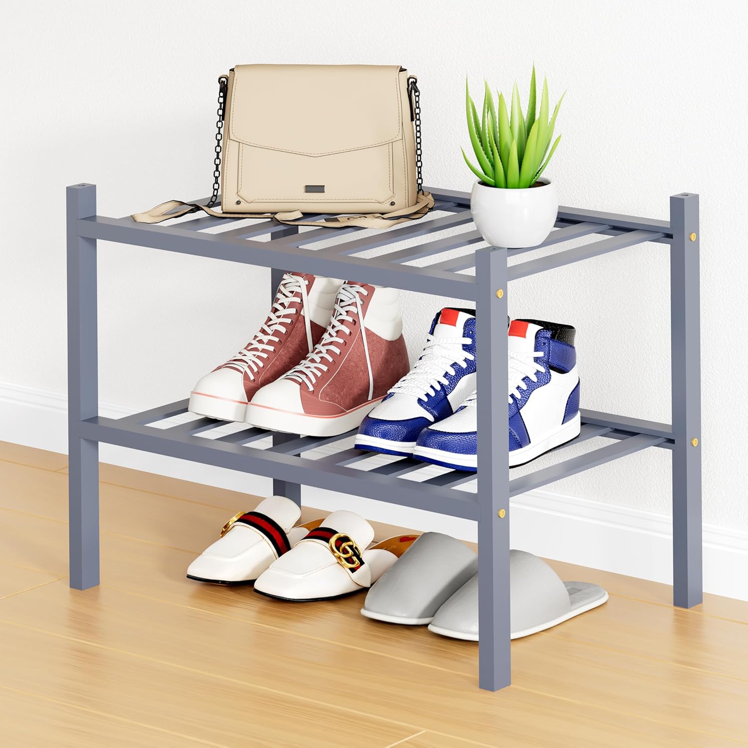 Shoe Rack, 3 Tier Bamboo Shoe Organizer,