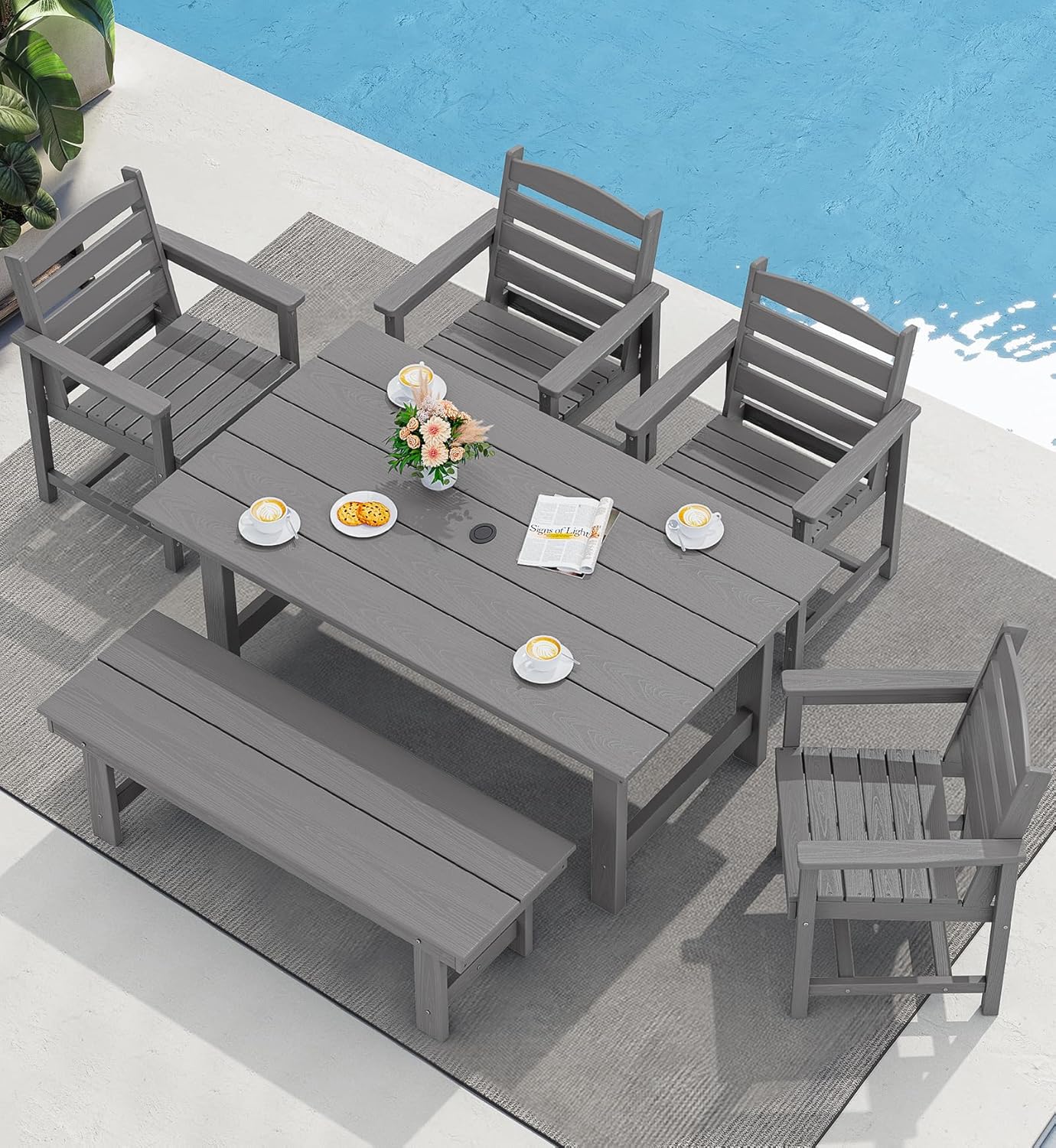 Outdoor HDPE Dining Table Set, 7-Piece Outdoor Dining Table Sets