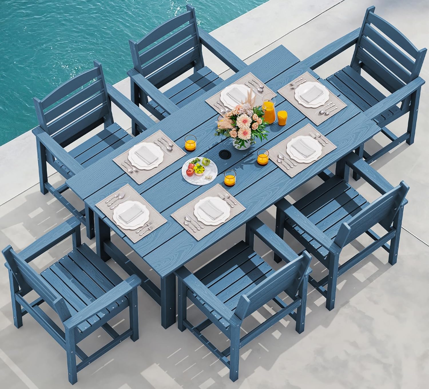 Outdoor HDPE Dining Table Set, 7-Piece Outdoor Dining Table Sets
