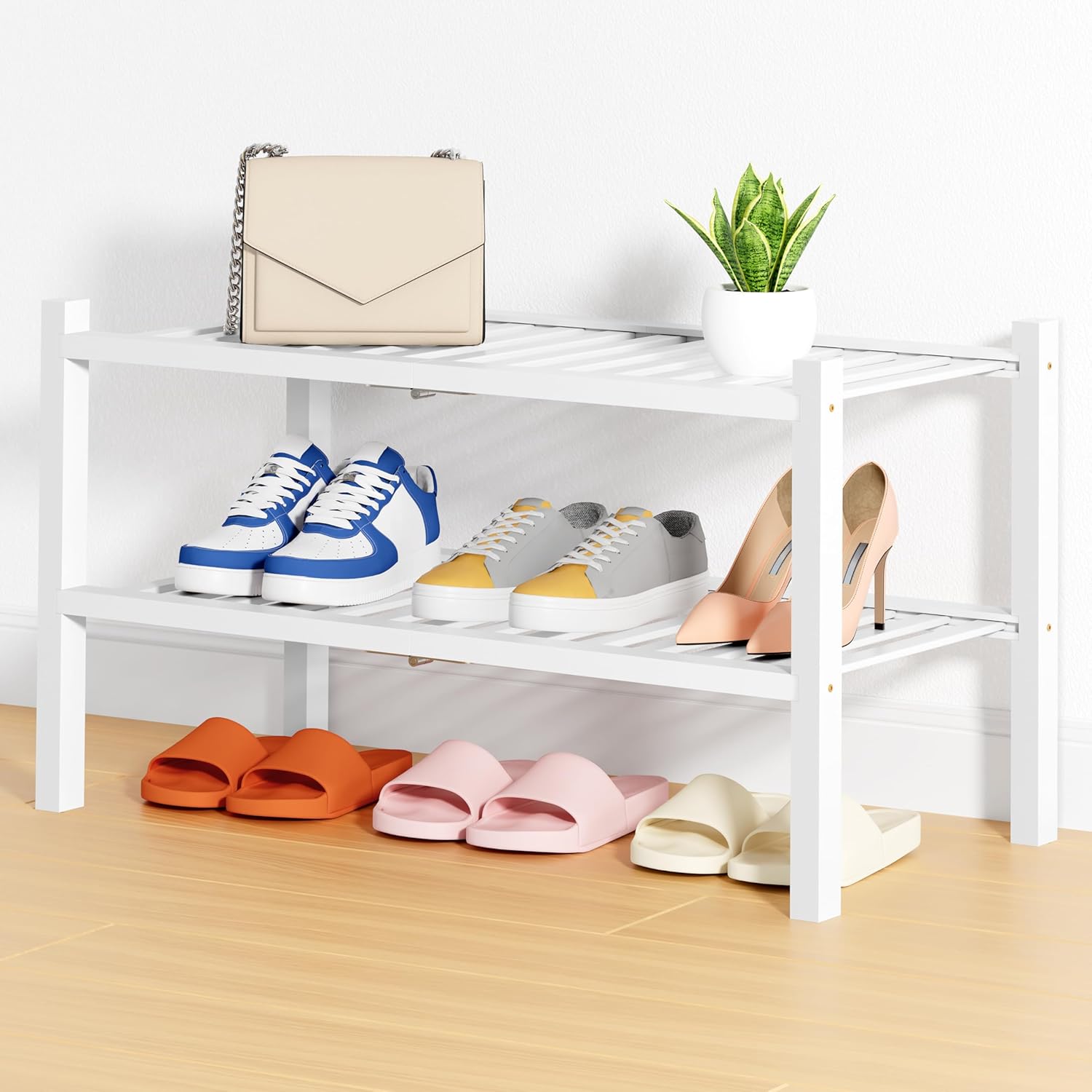 Shoe Rack, 3 Tier Bamboo Shoe Organizer,