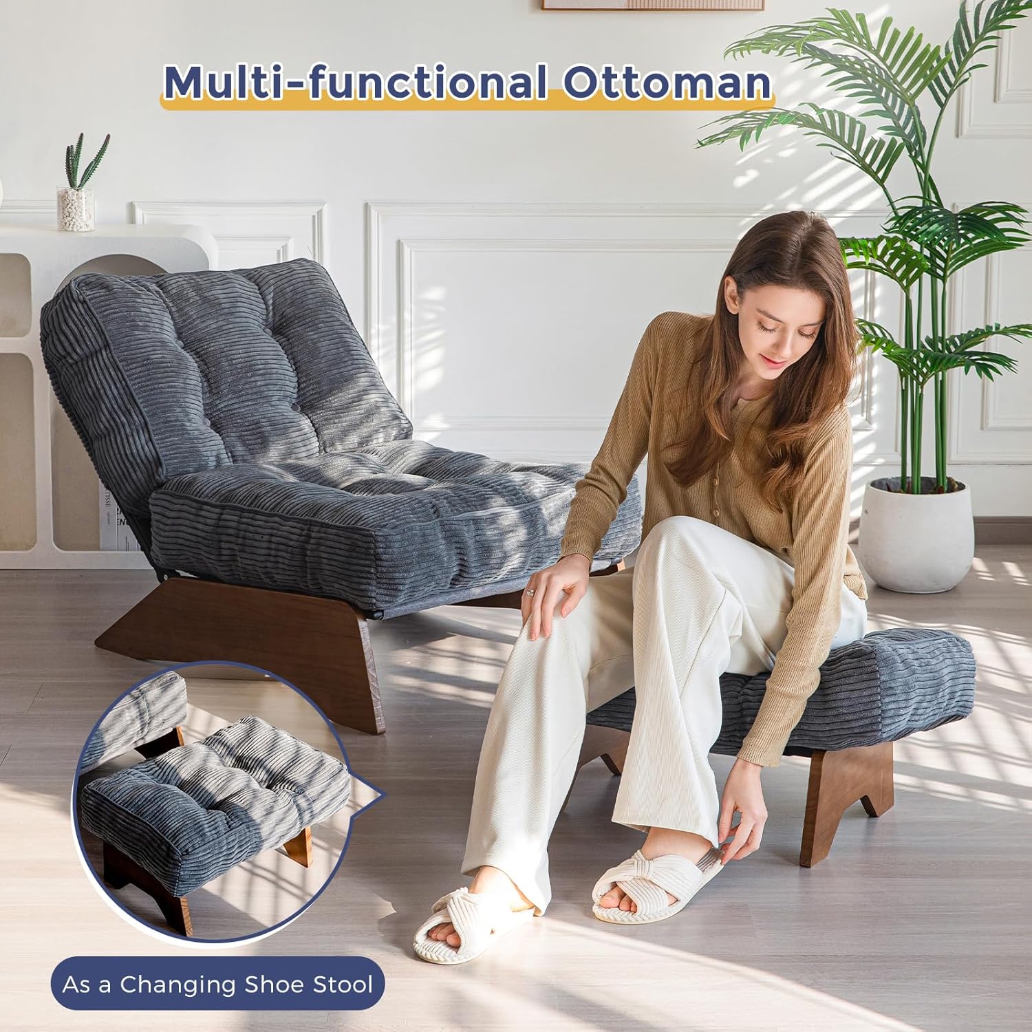 Accent Chair with Ottoman Adjustable Backrest,