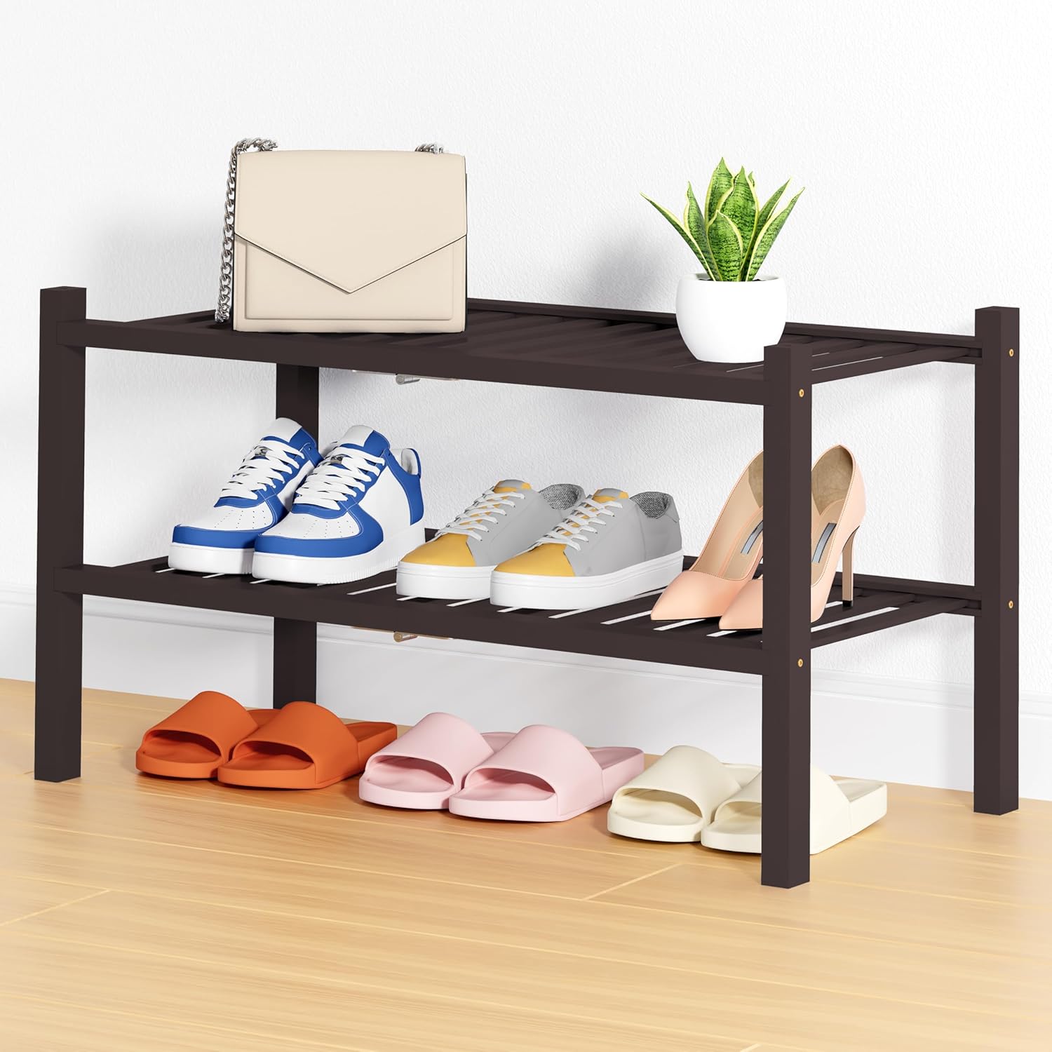 Shoe Rack, 3 Tier Bamboo Shoe Organizer,