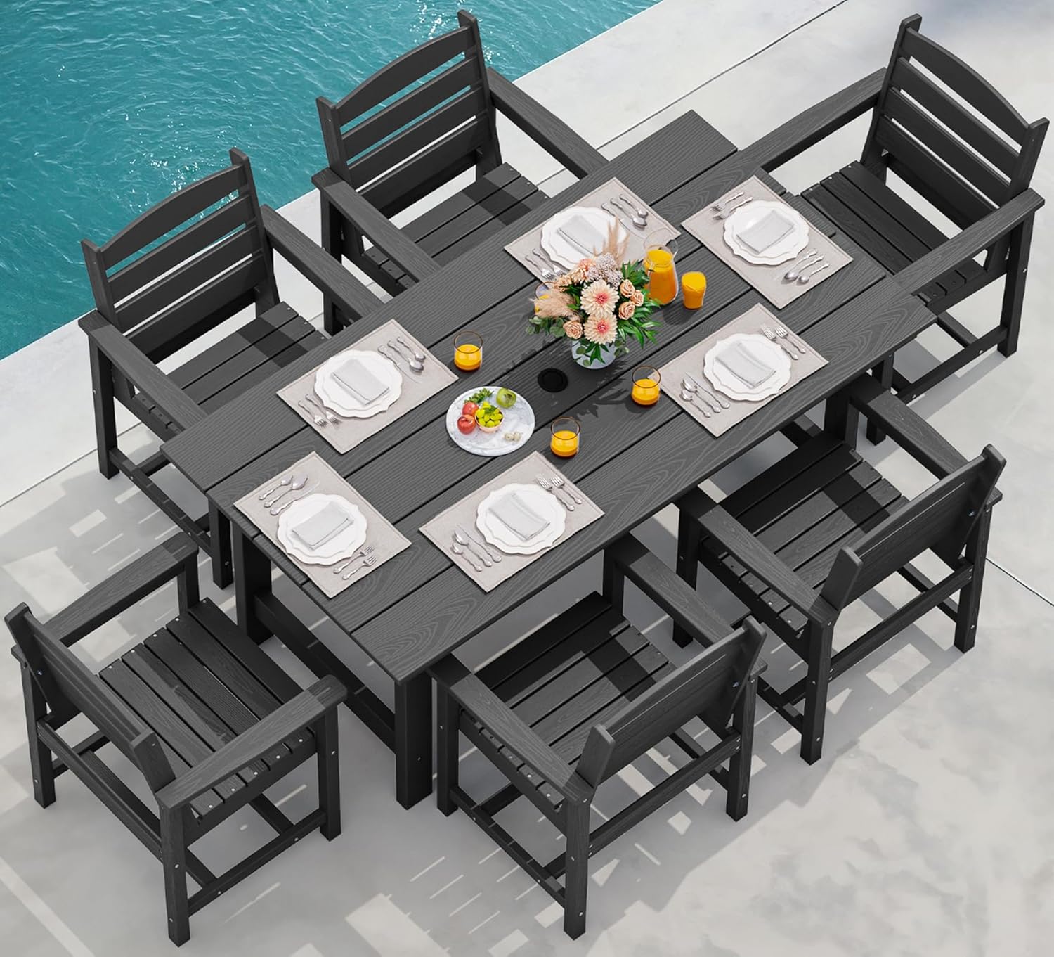 Outdoor HDPE Dining Table Set, 7-Piece Outdoor Dining Table Sets