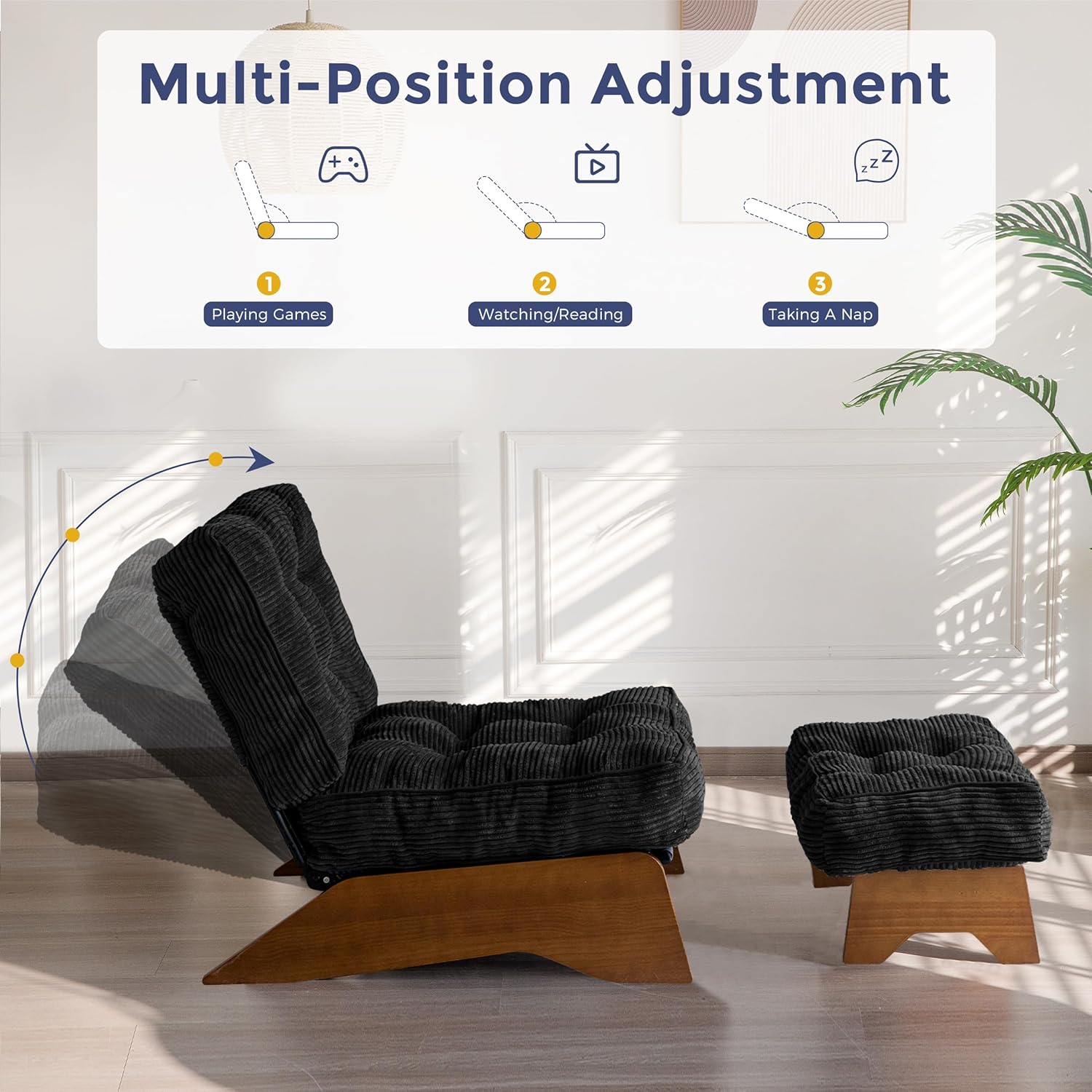 Accent Chair with Ottoman Adjustable Backrest,