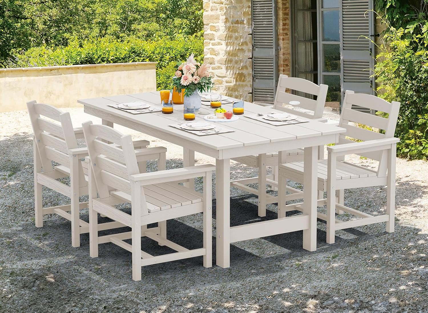 Outdoor HDPE Dining Table Set, 7-Piece Outdoor Dining Table Sets