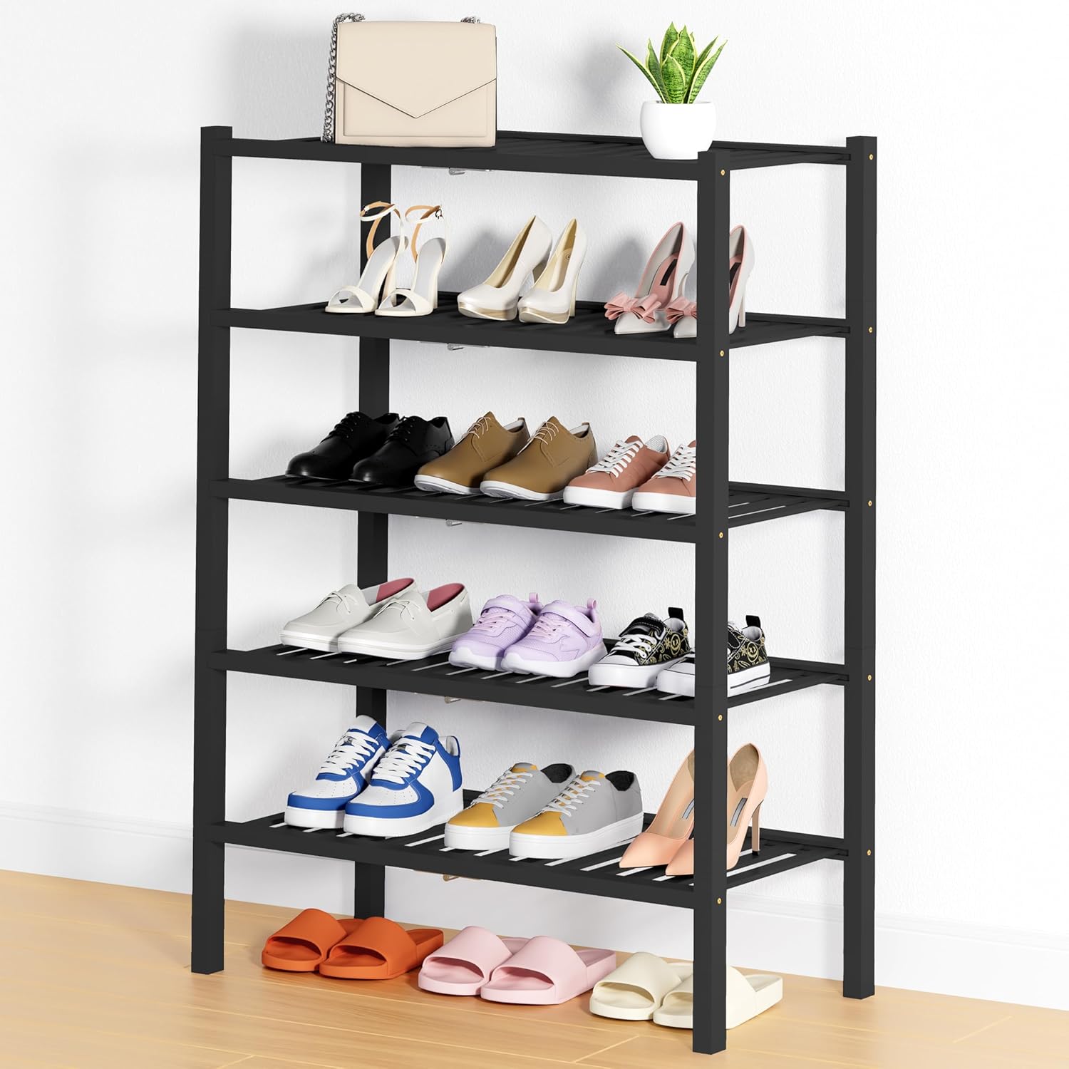 Shoe Rack, 3 Tier Bamboo Shoe Organizer,