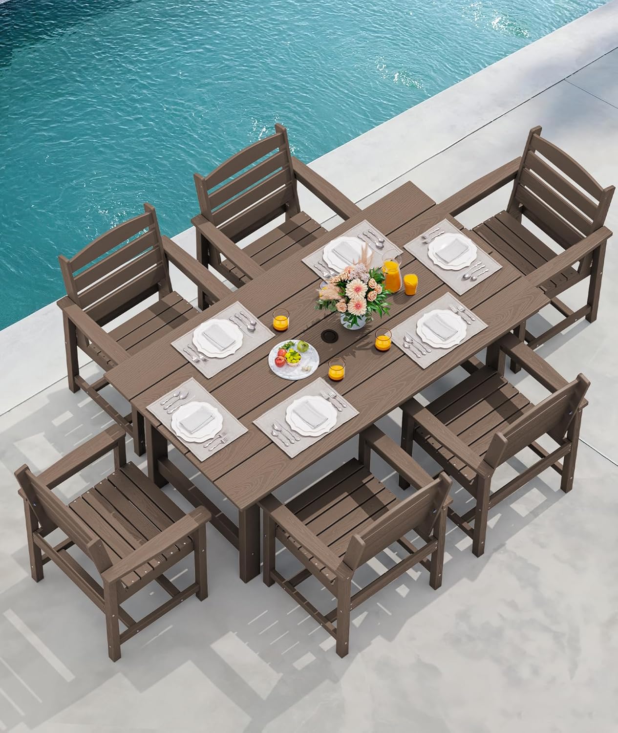 Outdoor HDPE Dining Table Set, 7-Piece Outdoor Dining Table Sets