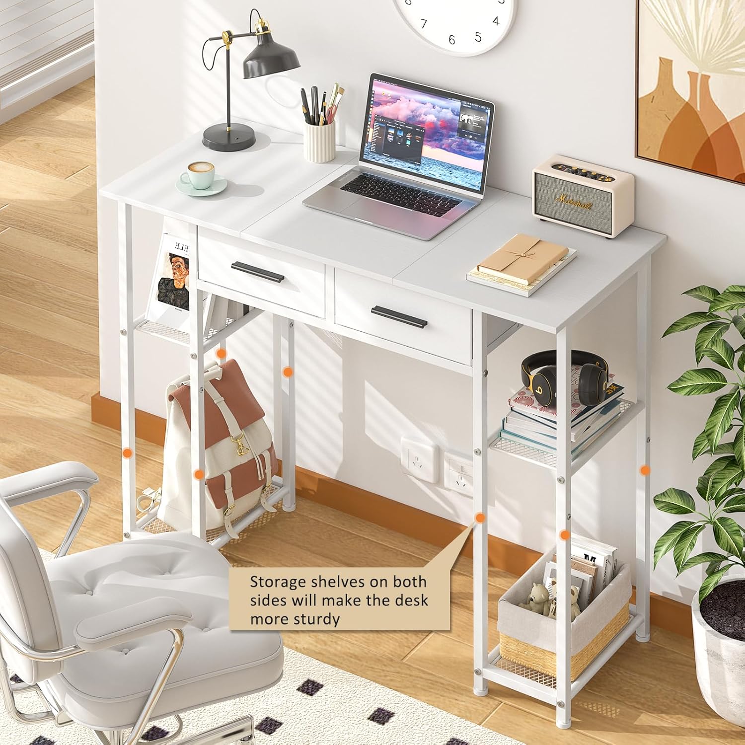 White Computer Desk with Drawers,
