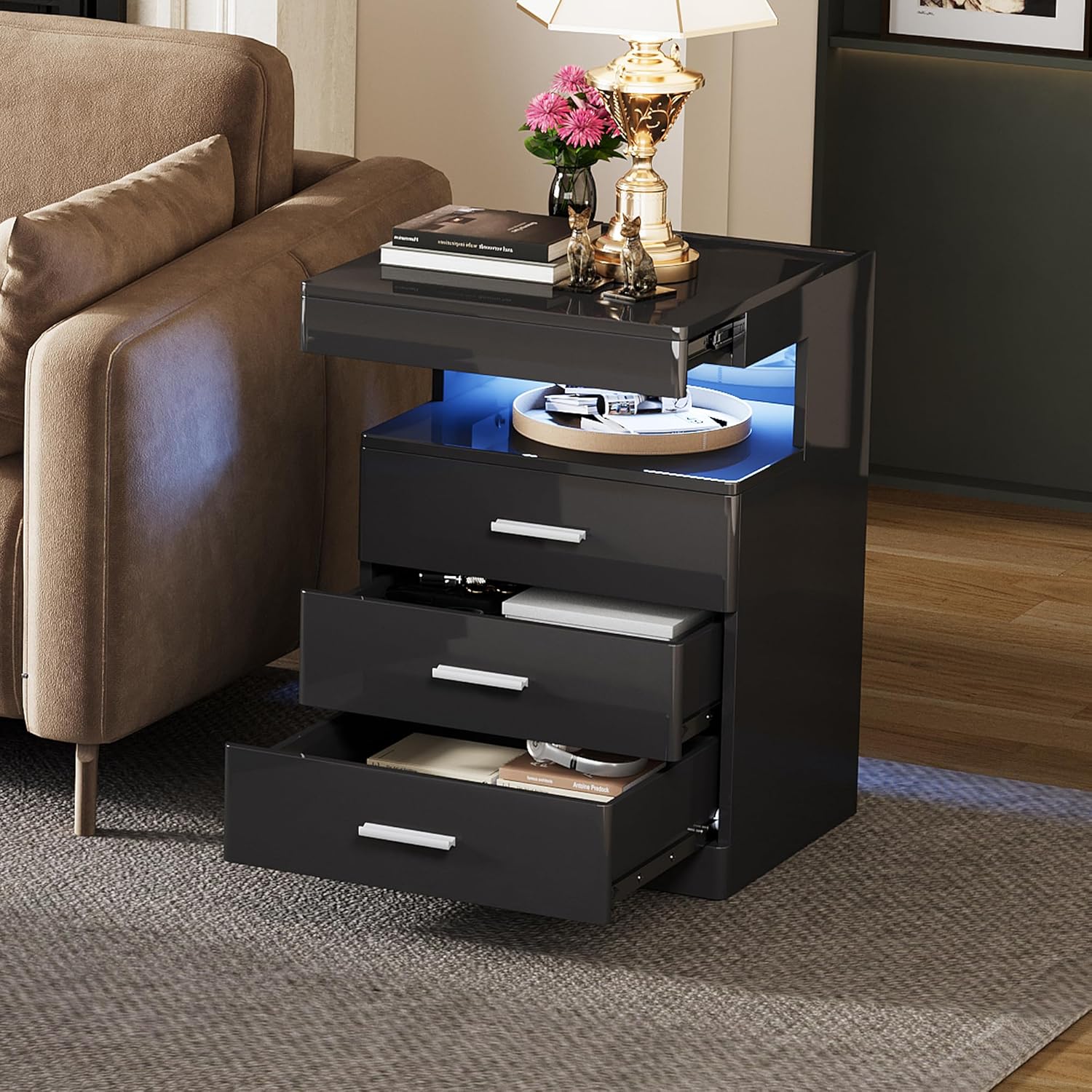 Led Nightstand with Hidden Space
