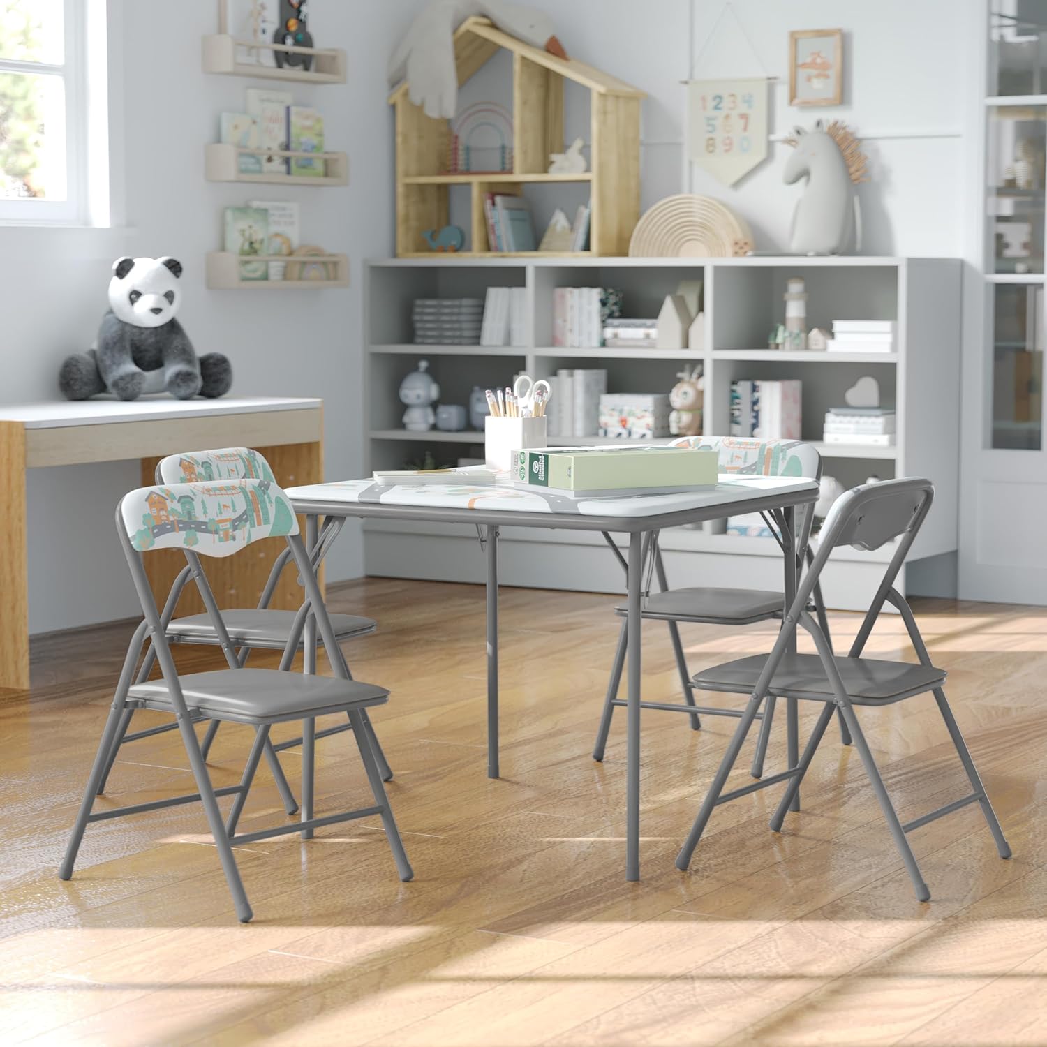 Flash Furniture Mindy Kids 5-Piece set Folding Square Table and Chairs