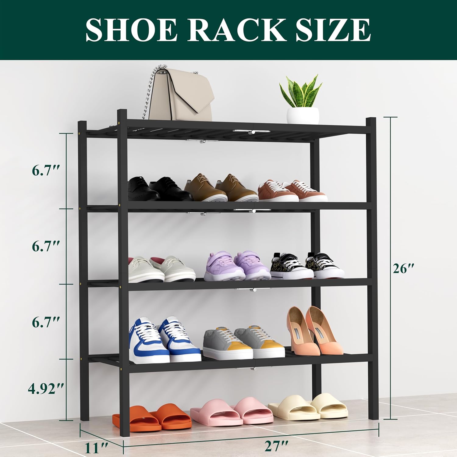 Shoe Rack, 3 Tier Bamboo Shoe Organizer,