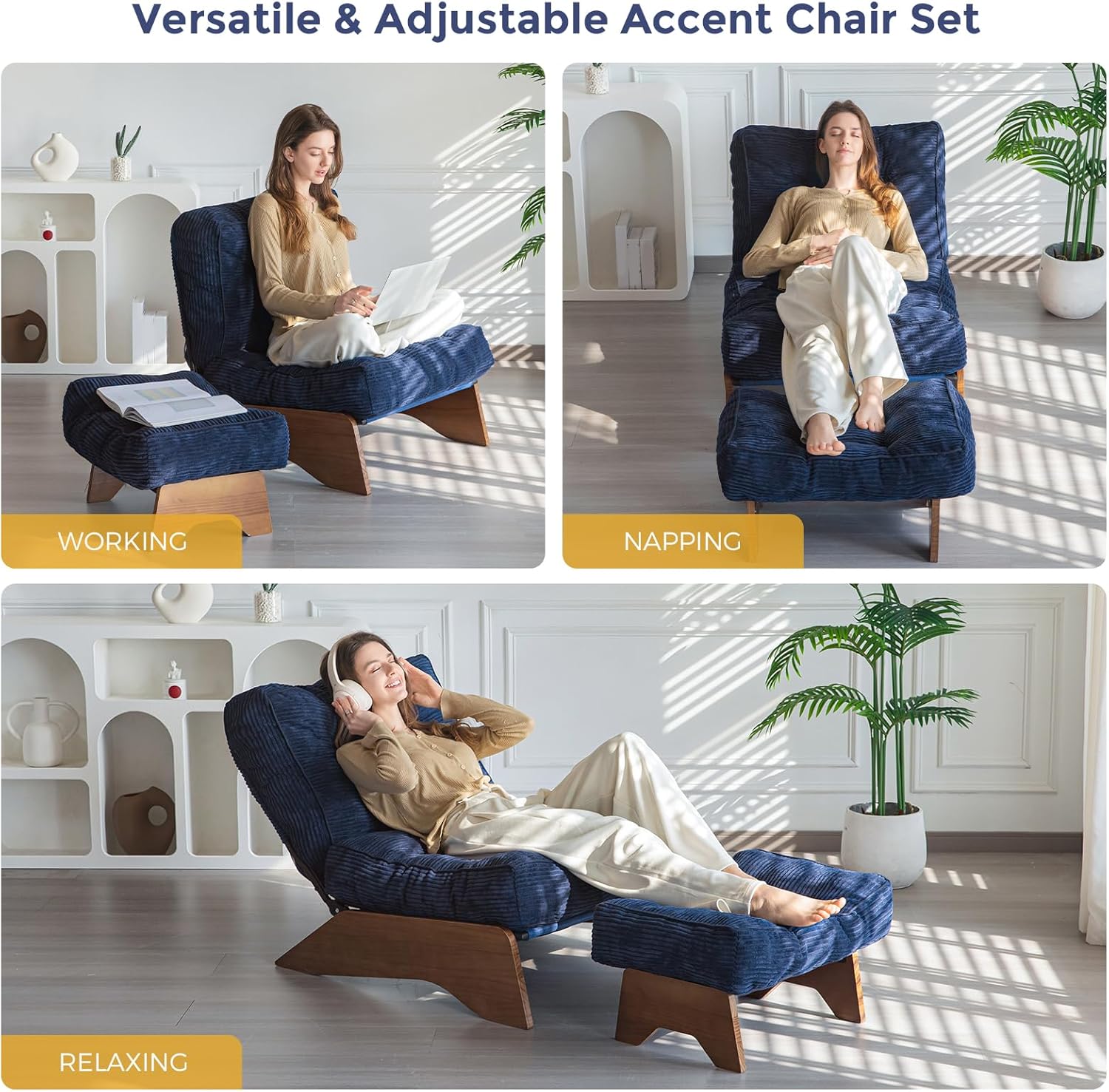 Accent Chair with Ottoman Adjustable Backrest,
