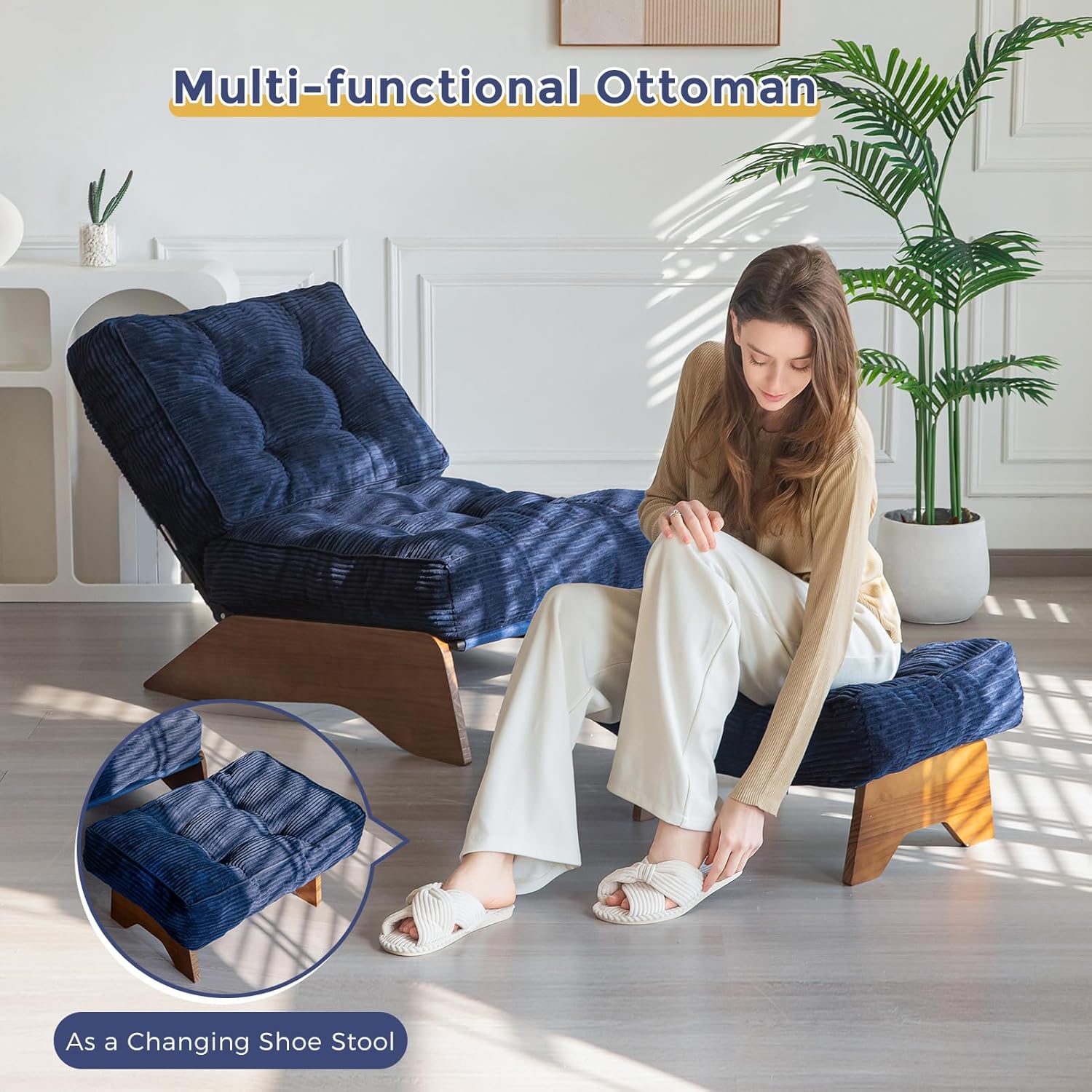 Accent Chair with Ottoman Adjustable Backrest,