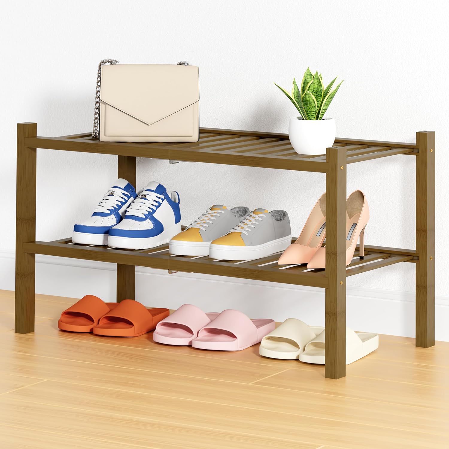 Shoe Rack, 3 Tier Bamboo Shoe Organizer,