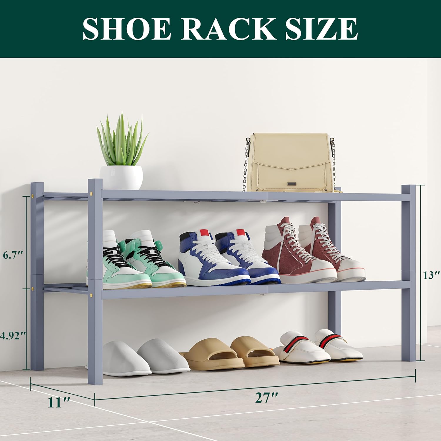 Shoe Rack, 3 Tier Bamboo Shoe Organizer,