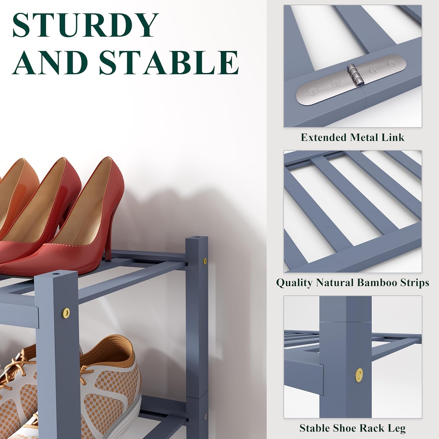 Shoe Rack, 3 Tier Bamboo Shoe Organizer,