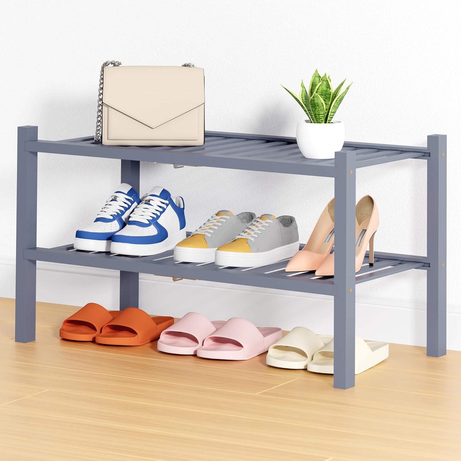 Shoe Rack, 3 Tier Bamboo Shoe Organizer,