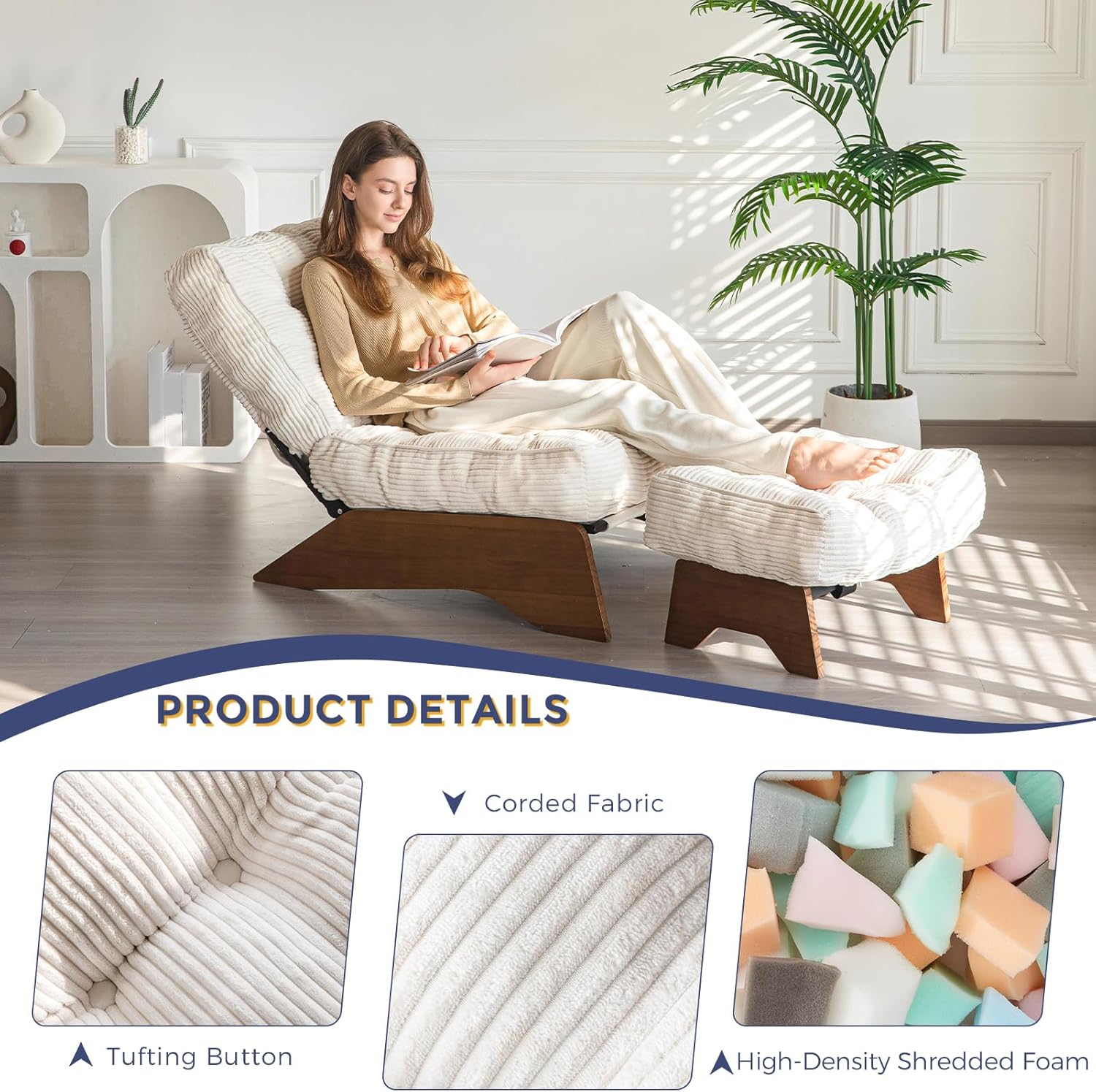 Accent Chair with Ottoman Adjustable Backrest,