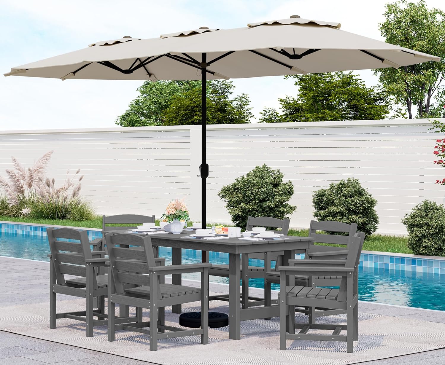 Outdoor HDPE Dining Table Set, 7-Piece Outdoor Dining Table Sets