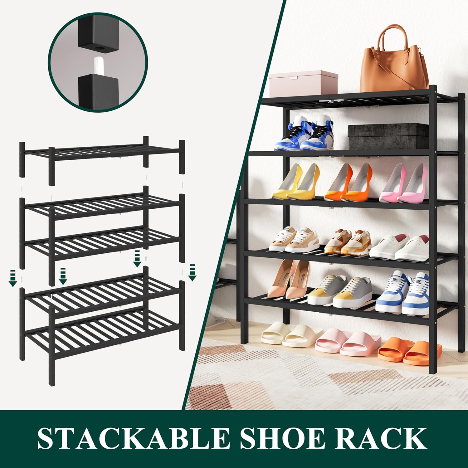 Shoe Rack, 3 Tier Bamboo Shoe Organizer,