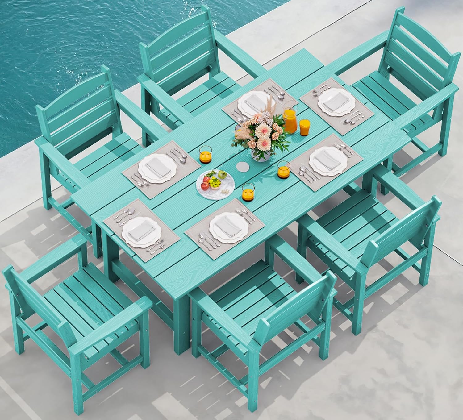 Outdoor HDPE Dining Table Set, 7-Piece Outdoor Dining Table Sets