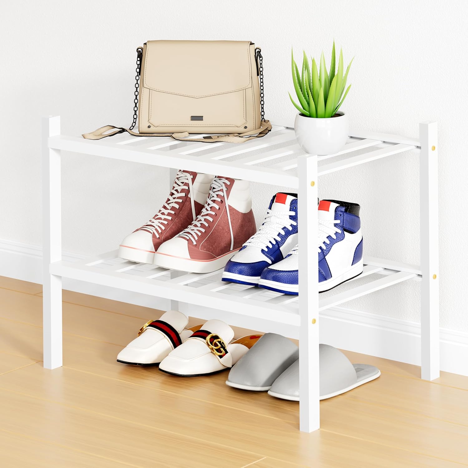 Shoe Rack, 3 Tier Bamboo Shoe Organizer,