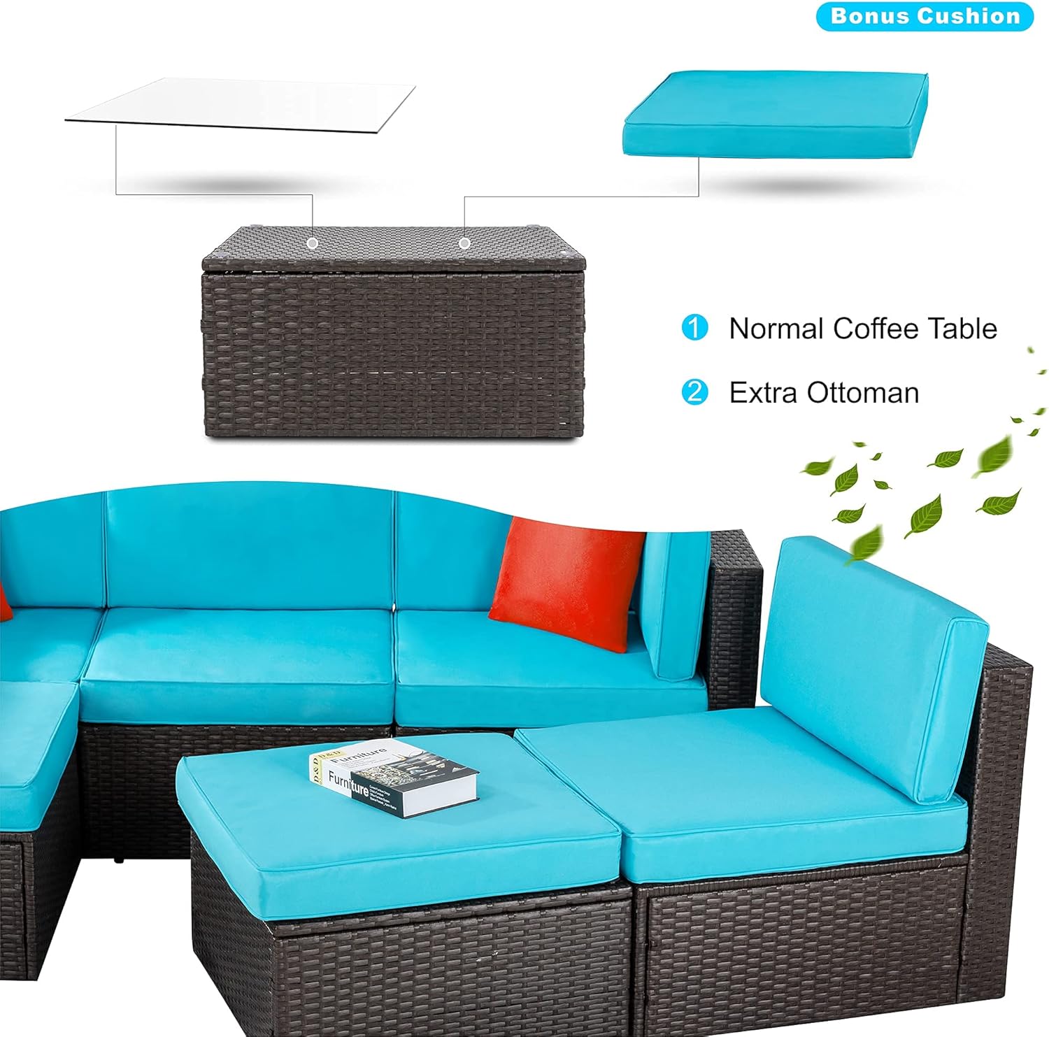 6 Pieces Outdoor Patio Furniture Set,