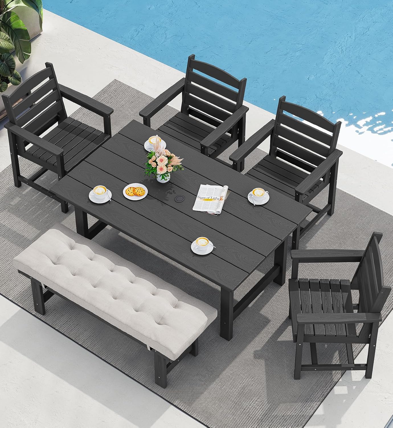 Outdoor HDPE Dining Table Set, 7-Piece Outdoor Dining Table Sets