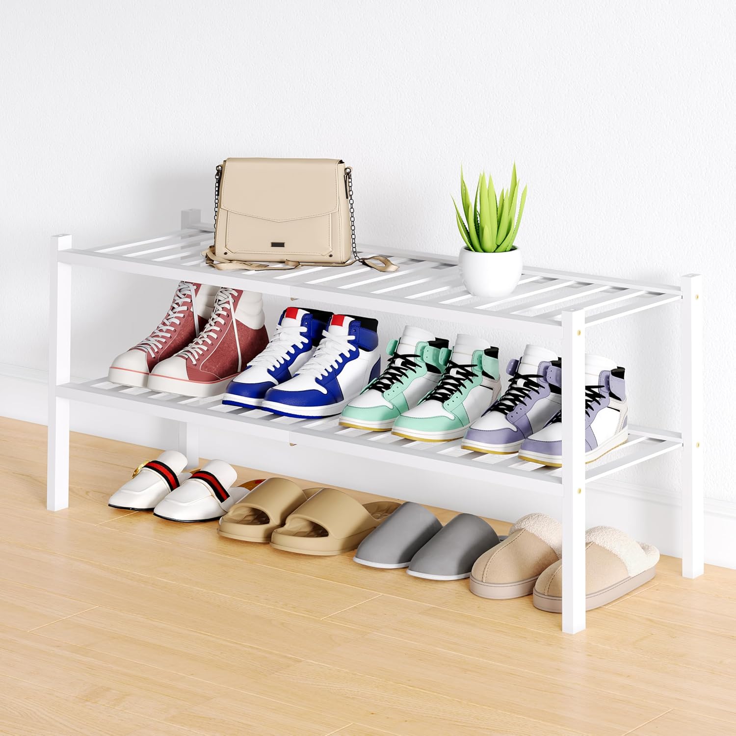 Shoe Rack, 3 Tier Bamboo Shoe Organizer,
