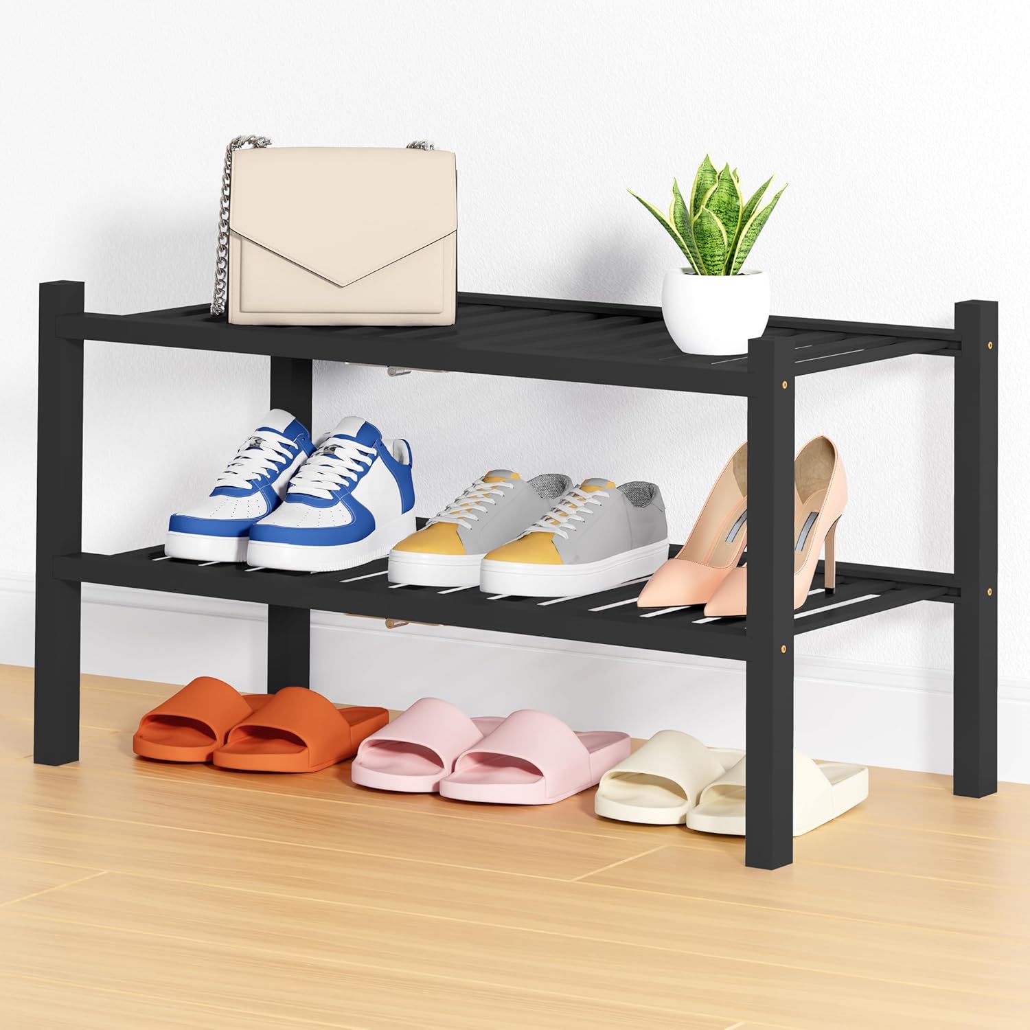 Shoe Rack, 3 Tier Bamboo Shoe Organizer,