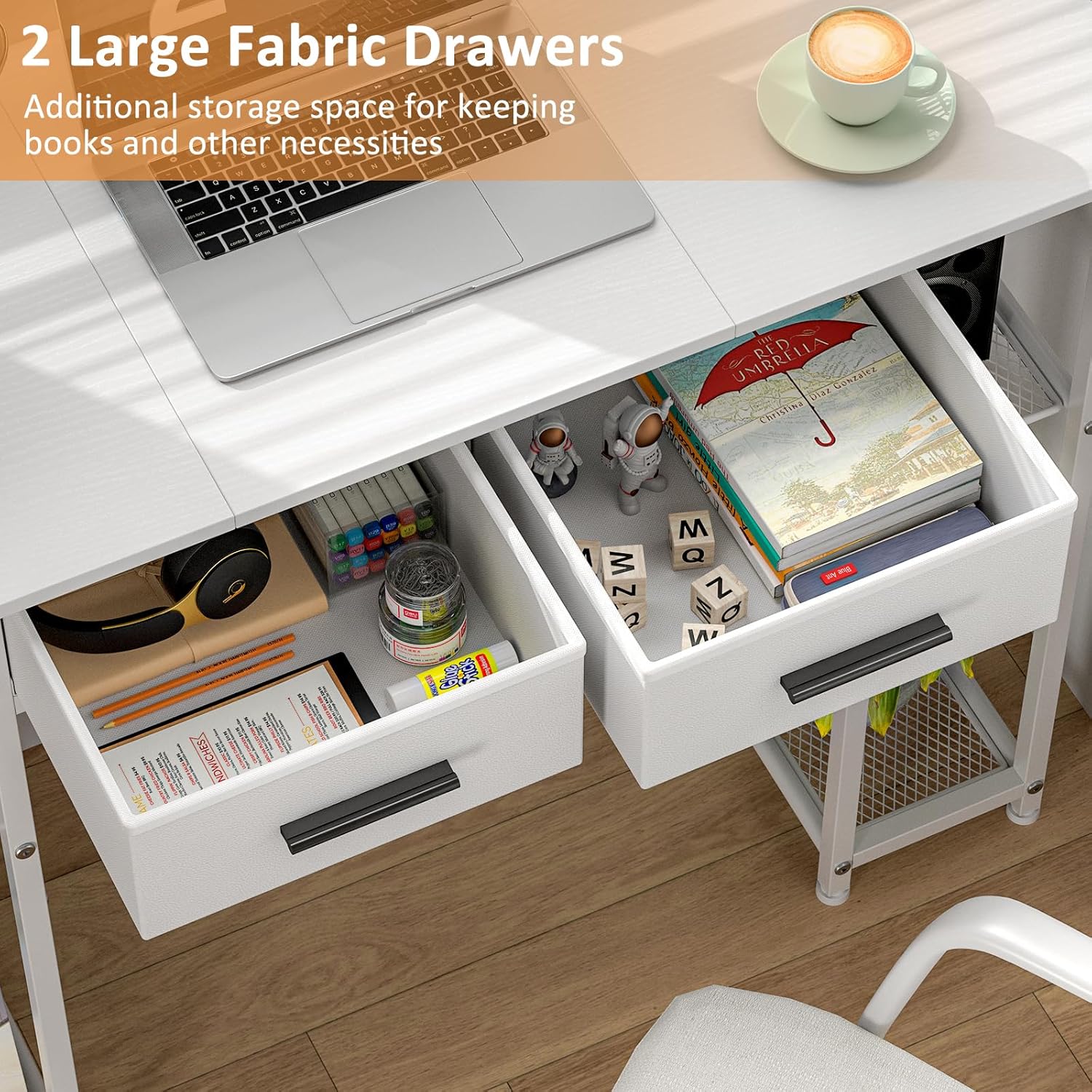 White Computer Desk with Drawers,