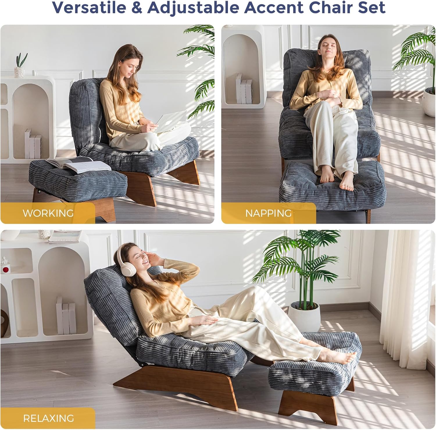 Accent Chair with Ottoman Adjustable Backrest,