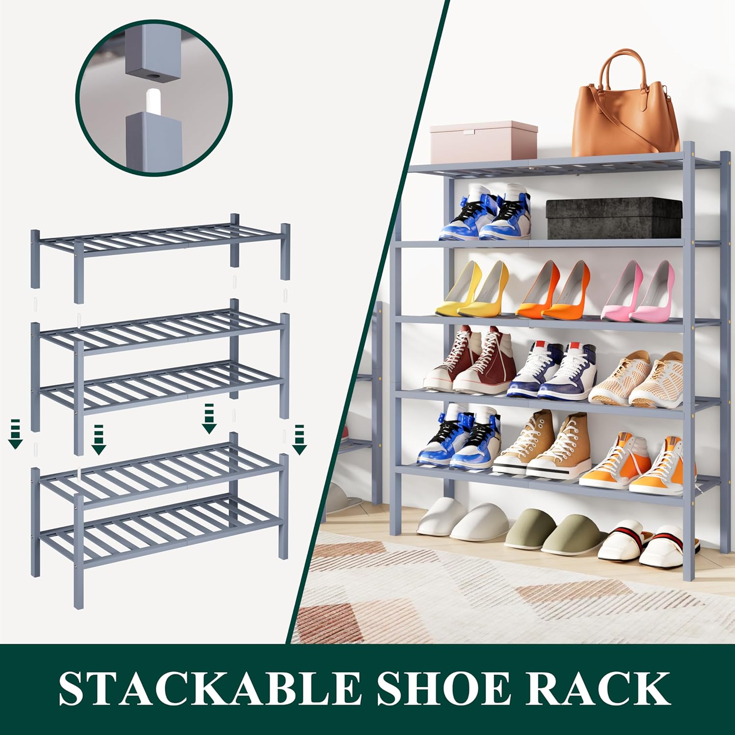 Shoe Rack, 3 Tier Bamboo Shoe Organizer,