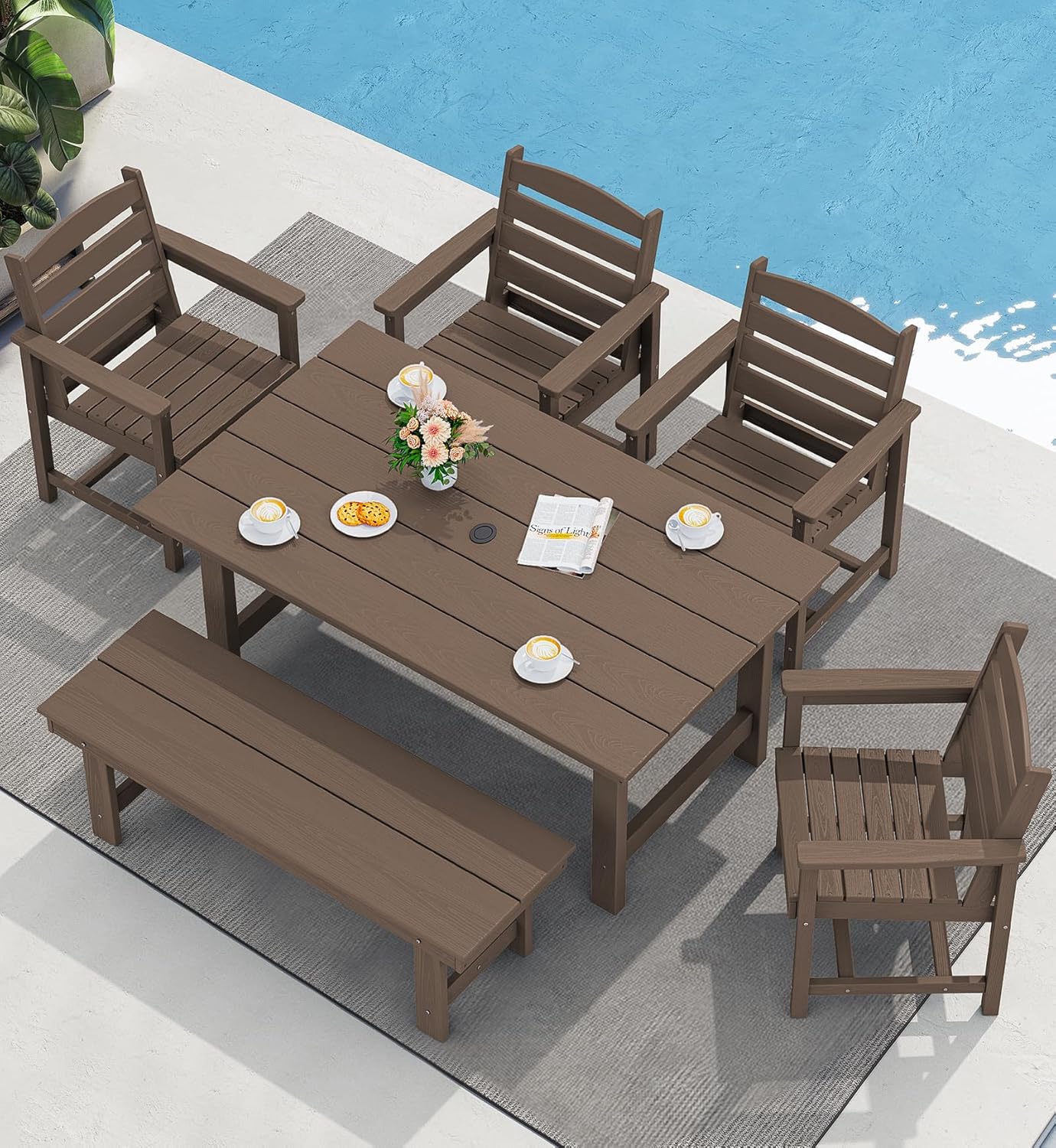 Outdoor HDPE Dining Table Set, 7-Piece Outdoor Dining Table Sets