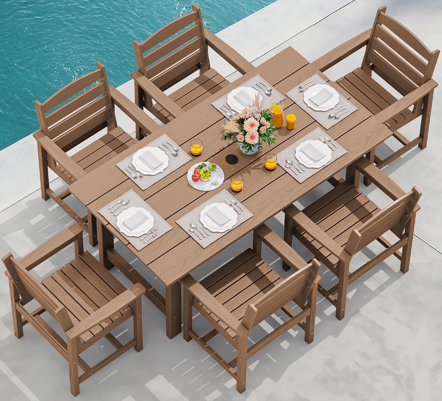 Outdoor HDPE Dining Table Set, 7-Piece Outdoor Dining Table Sets