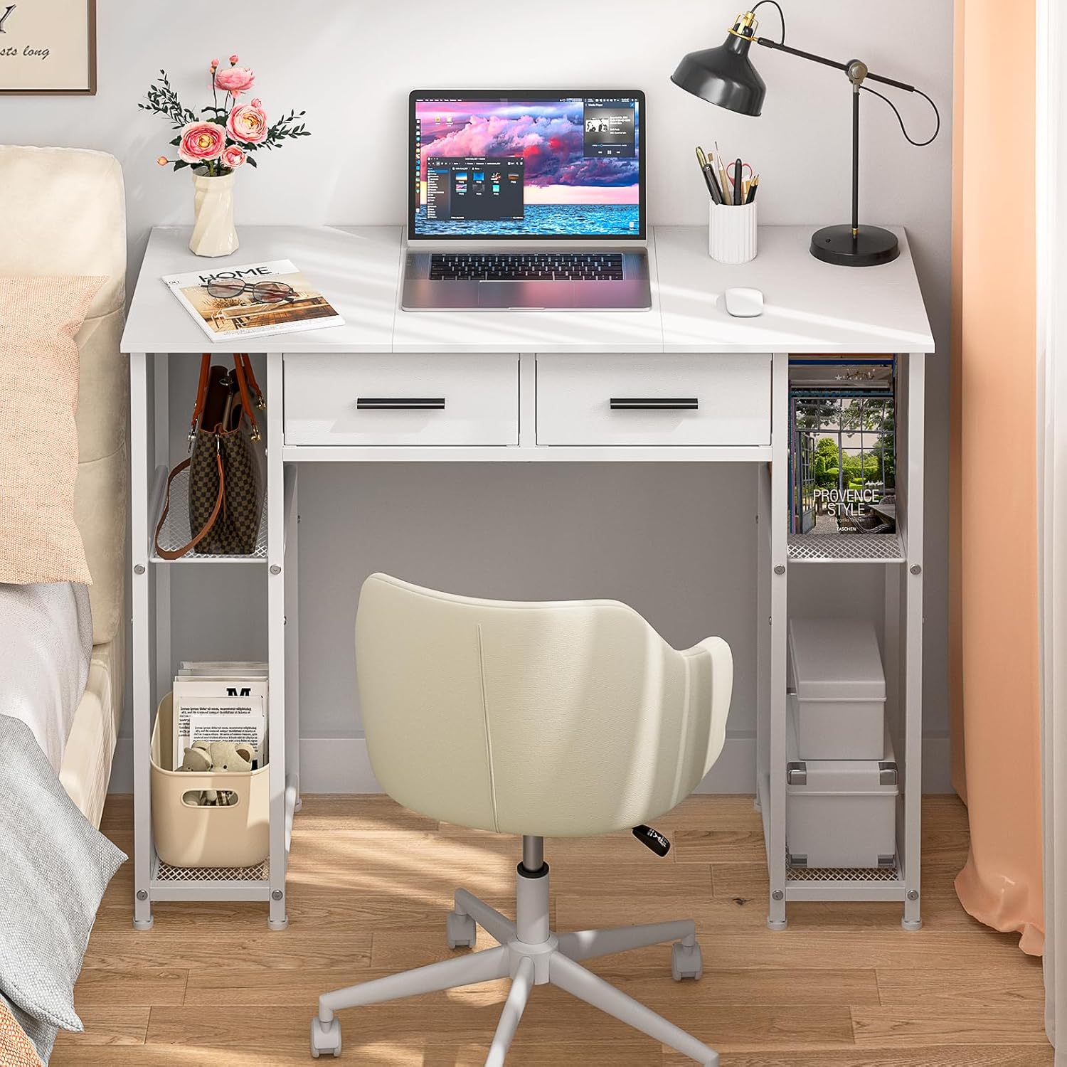 White Computer Desk with Drawers,