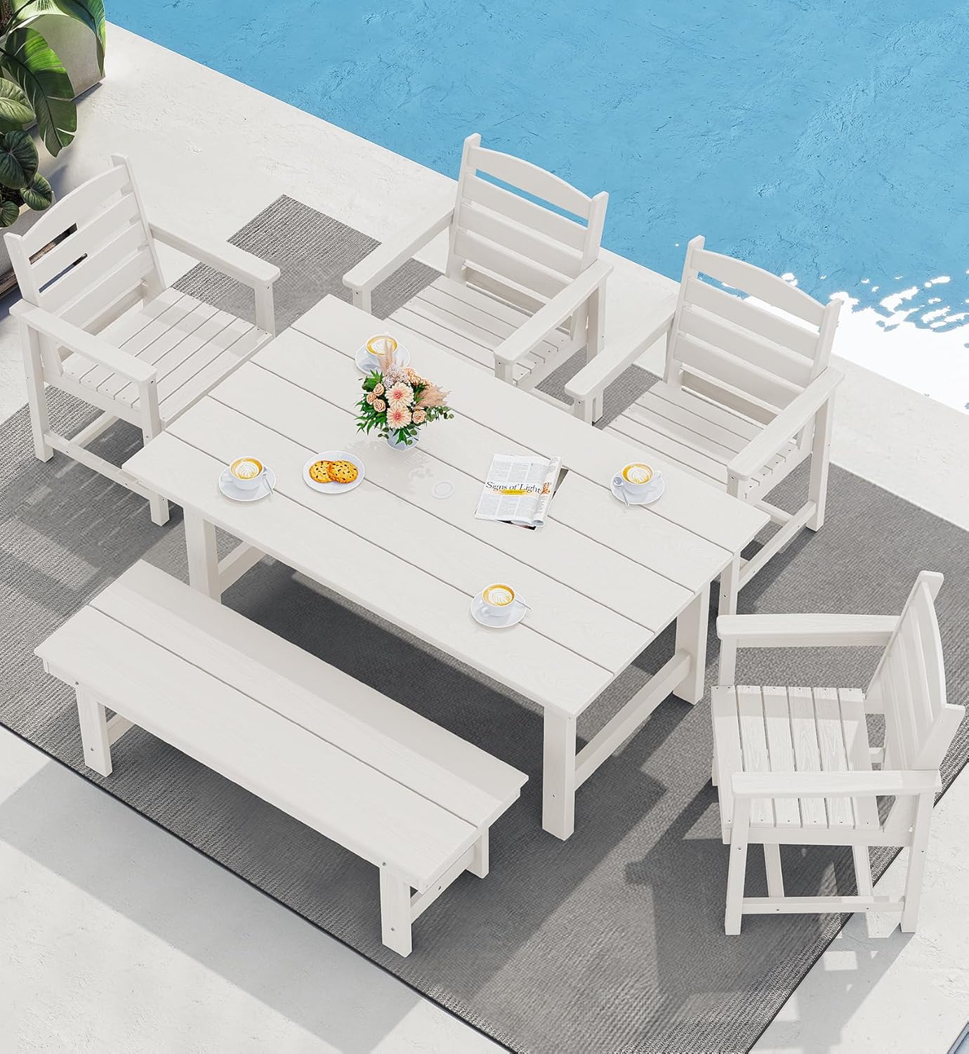 Outdoor HDPE Dining Table Set, 7-Piece Outdoor Dining Table Sets