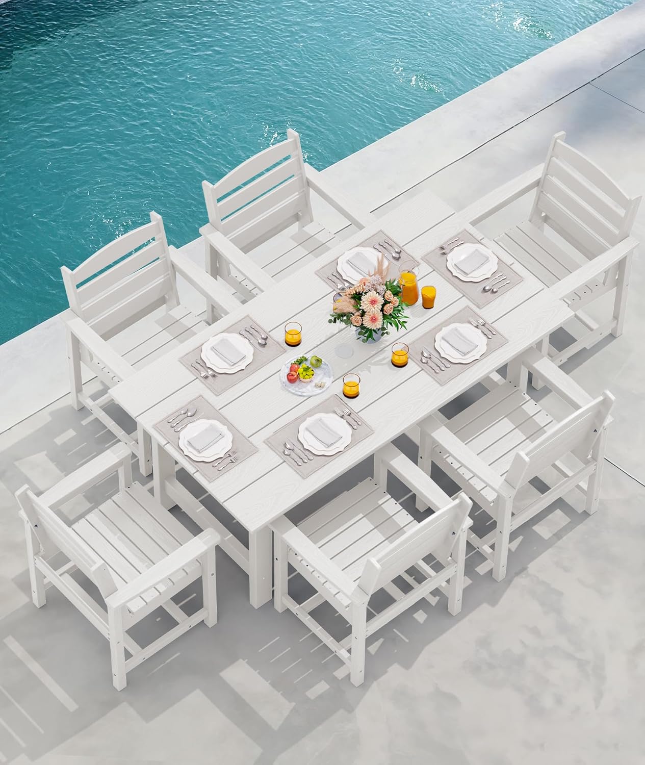 Outdoor HDPE Dining Table Set, 7-Piece Outdoor Dining Table Sets