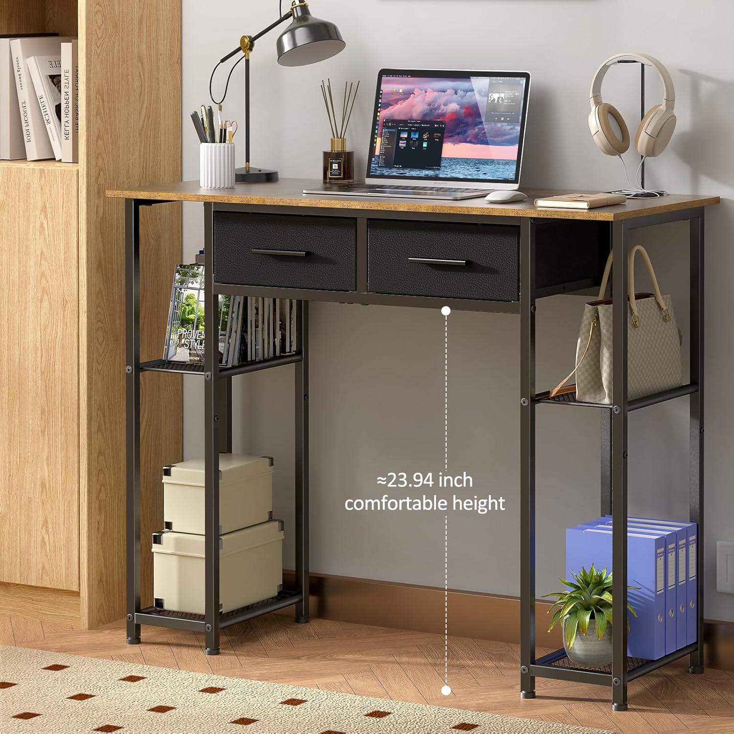 White Computer Desk with Drawers,