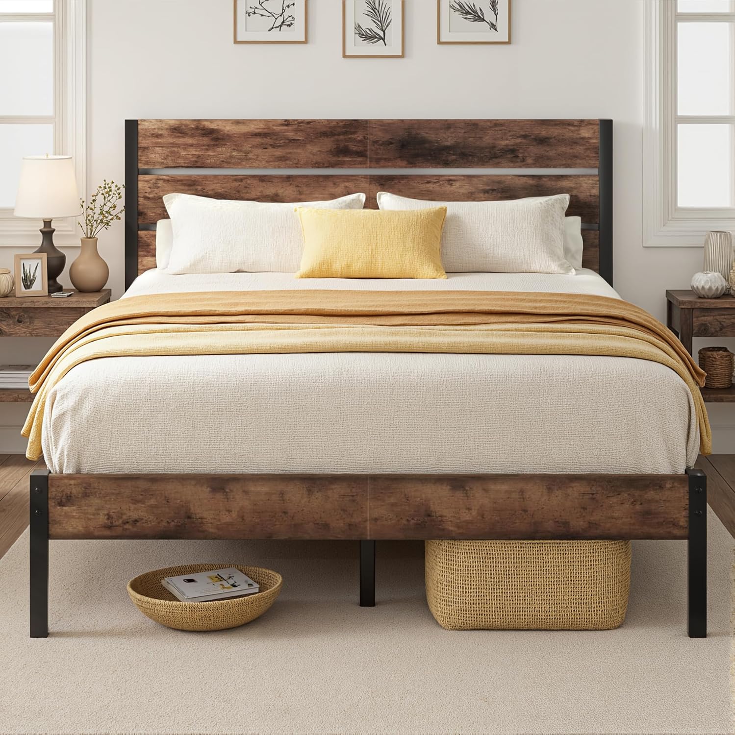 Queen Bed Frame with Headboard and Footboard